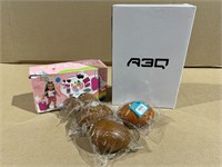 New doll accessory set, AEQ enclosure, & footballs