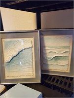2 Wave Themed Artist Signed Pulp Paper Art