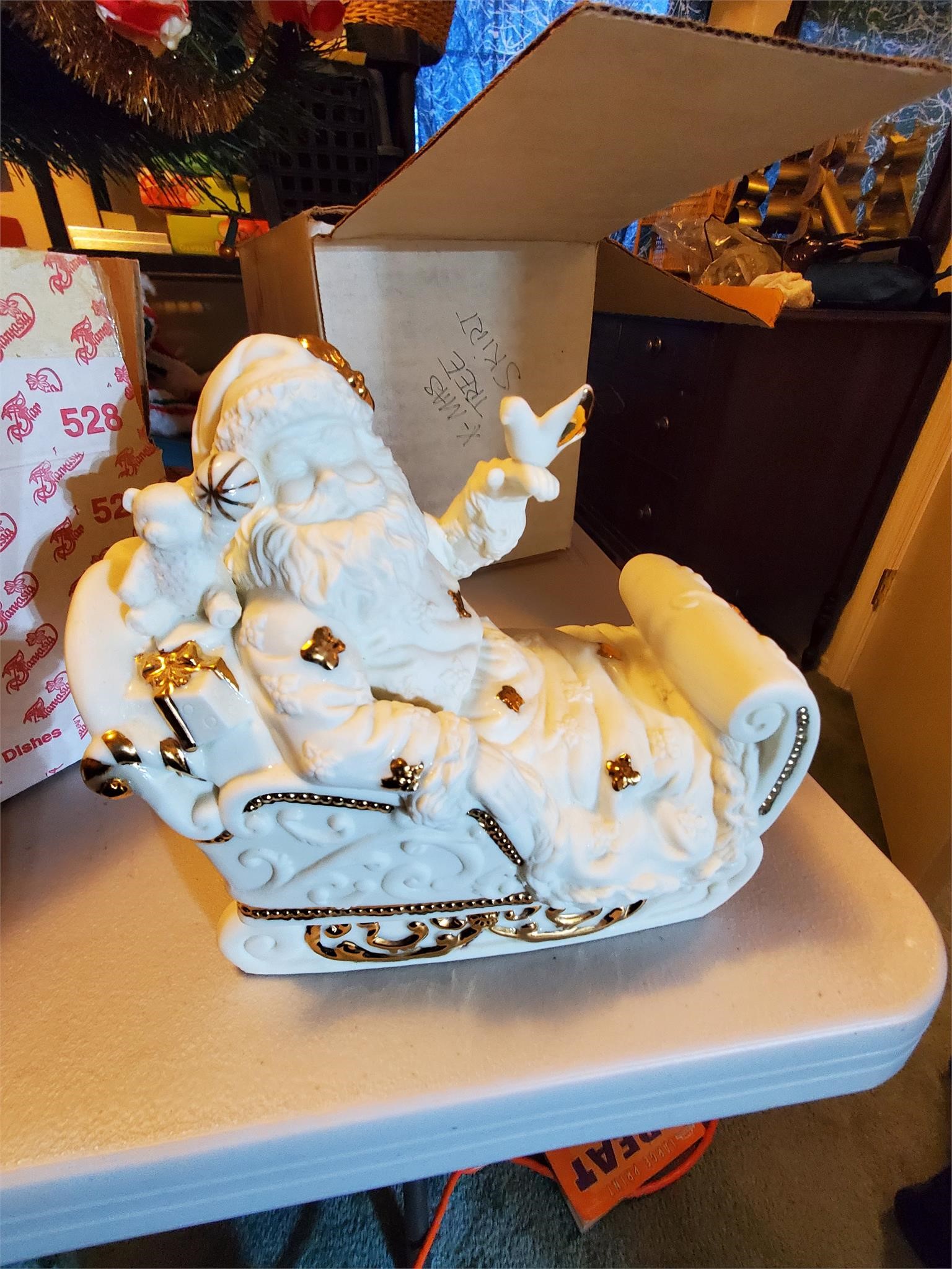 Ceramic Santa White with Gold Accents