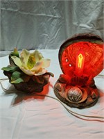 Lot of 2 Vtg Lamps One Seashell Theme One Floral