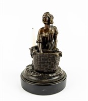 Bronze Working Lady Matchstick / Candle Holder