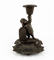 Cast Iron Dog w/ Tray Matchstick / Candle Holder