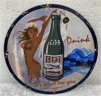 Round Enamel "LIFT BEVERAGE DRINK" Sign