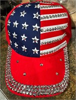 NEW -- RED USA FLAG AMERICA RHINESTONE HAT CAP
