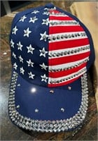 NEW -- BLUE USA FLAG AMERICA RHINESTONE HAT CAP