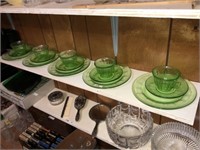 Green Depression Cups ~ Saucers & Plates (15 Pc)