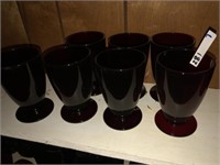 (7) Ruby Red Pedestal Tumblers (5" Tall)