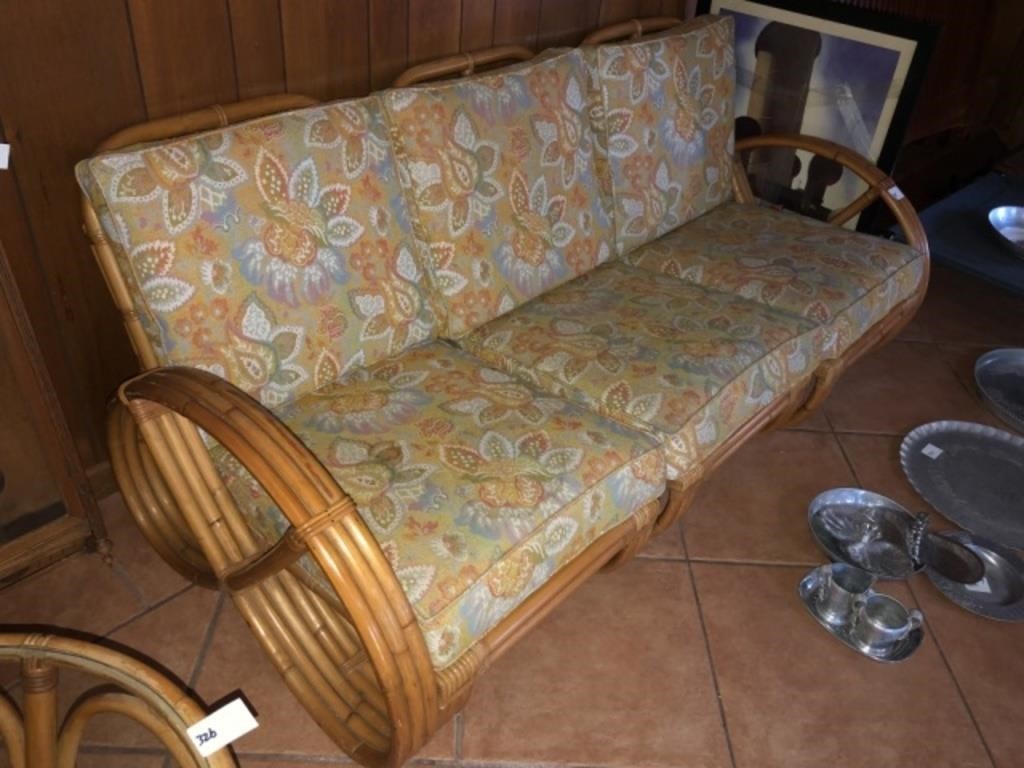 Mid Century Honey Rattan Sofa