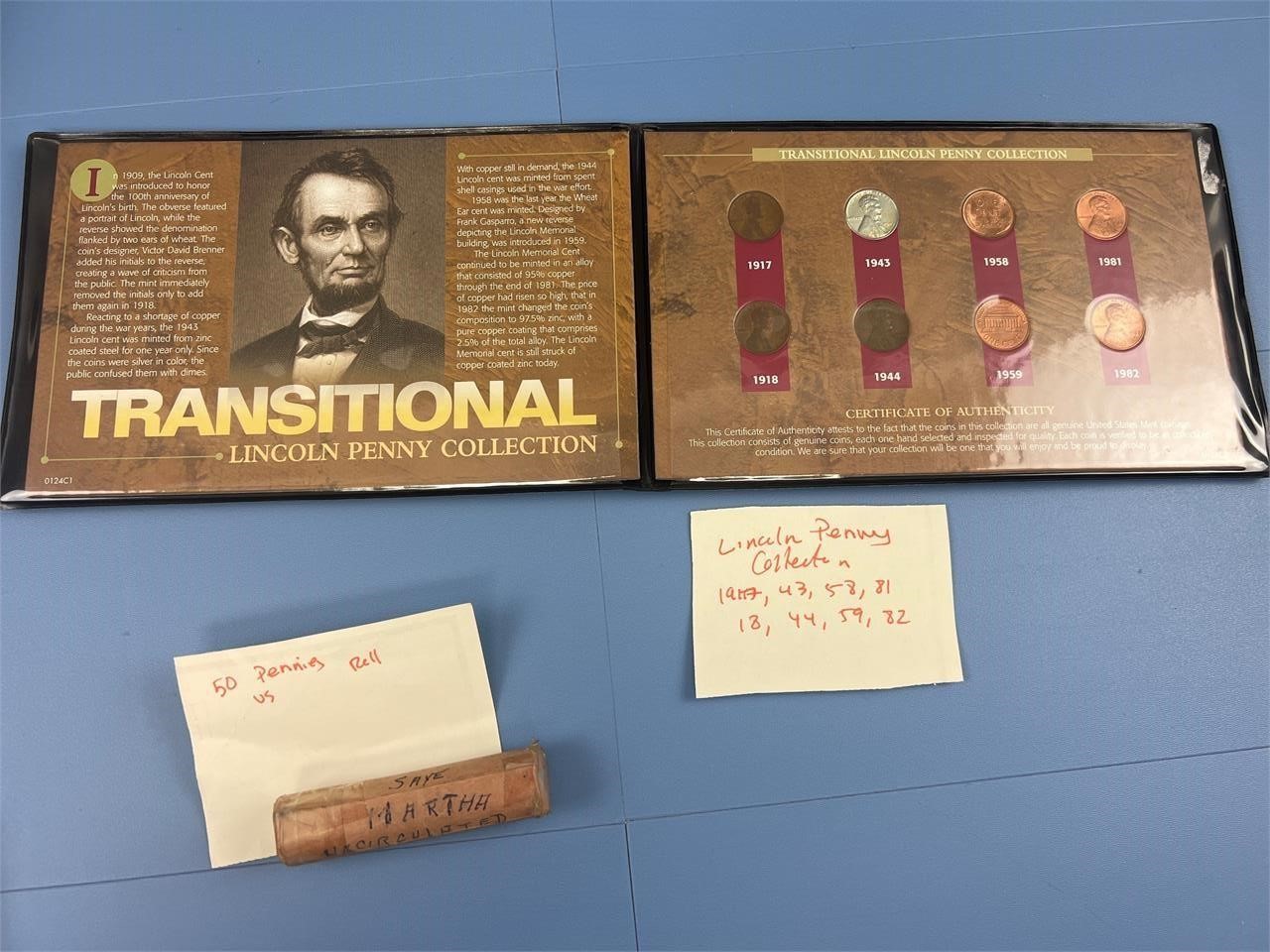 LINCOLN PENNY COLLECTION & 50 ROLL UNCIRCULATED