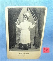 "It's a girl!" antique photographic post card
