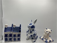 Hand painted blue delft salt and pepper and more