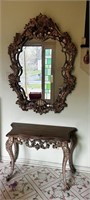 Matching Gold Leaf Entry Mirror & Console Table