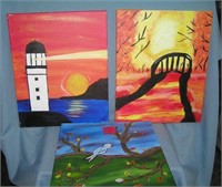 Group of 3 modern oil on canvas paintings
