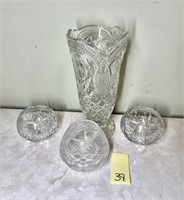 Crystal Vase & Candle Holders