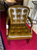 Vintage Greenish / Brown Leather Armchair
