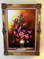 Very Large Ornate Framed Bright Floral Oil