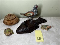 Wooden Fish Ashtray & Other Decor Items