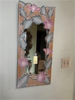 Wooden Framed Floral Decorated Wall Mirror