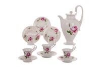 SEVEN PIECE MEISSEN HAND PAINTED COFFEE SERVICE