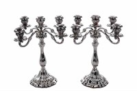 PAIR MEXICAN SILVER FIVE-BRANCH CANDELABRA, 2658g