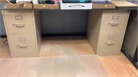 Glass top with 2 drawer filing cabinets approx