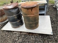 Barrels and sheet of aluminum 4’ wide 80" long