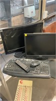 Computer monitors, keyboard and mouse, hard