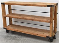 Three-Tier Wooden Rack Console Table w/ Wheels