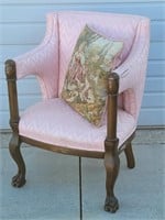 Vintage Pink Occasional  Arm Chair w/ Claw Feet
