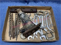 Old brace bits, old jack, wrenches