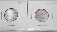 2 Buffalo Nickels - 1937-P , 1937-D