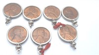 7 - Lincoln Wheat Cents in Bezels