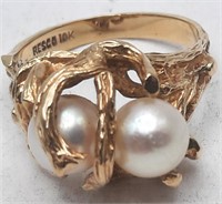 10K Gold Ring w/ 2 Pearls Size 6 1/2  5.5 Grams To