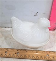 Vintage Milk Glass Hen on Nest Dish Set