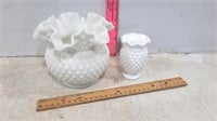 Set of White Milk Glass Hobnail Vases with