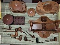 TOBACCO 9 old pipes + humidors pipe stands