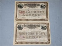CHOCTAW OKLA & GULF RR 1901 2 stock certificates