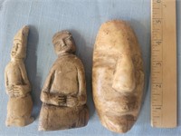 3 old natural stone rock carvings figures head