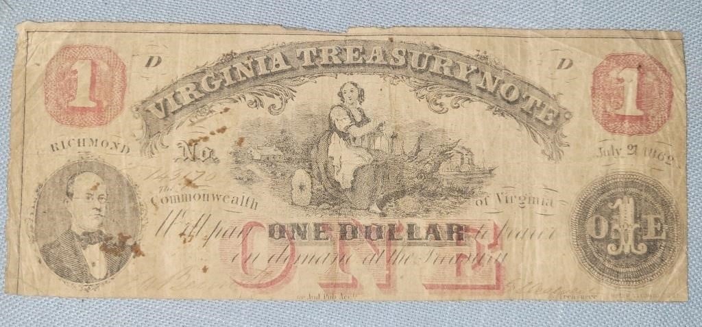 State of Virginia confederate $1 bill currency