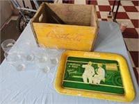 COCA COLA tall yellow crate 6 glasses tray sign