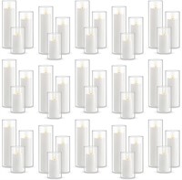 48 Set Glass Cylinder Vases & White Pillar Candles