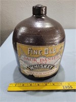 Old stoneware whiskey jug Jack Daniels advertising