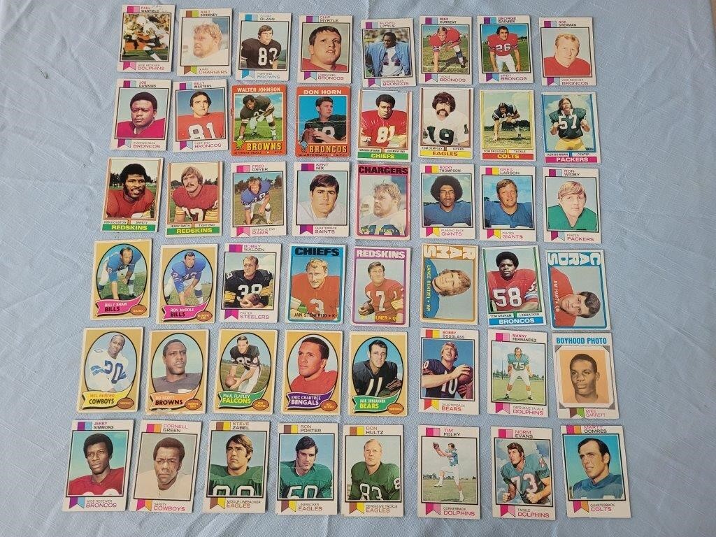 48 old NFL football cards most 1970s Topps
