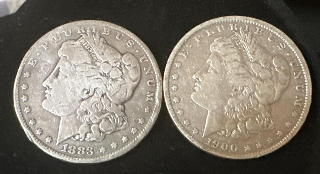 2 MORGAN US Silver Dollars 1900 1883 New Orleans