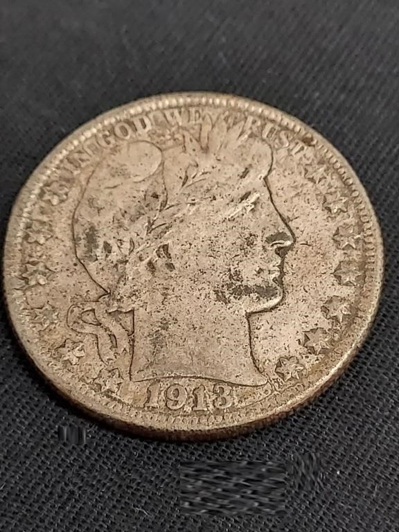 1913-D US barber liberty half dollar