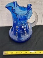19th century 9" hand blown enameled pitcher