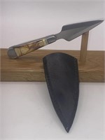 5 1/2” Bone Handled Boot Style Knife with Leather