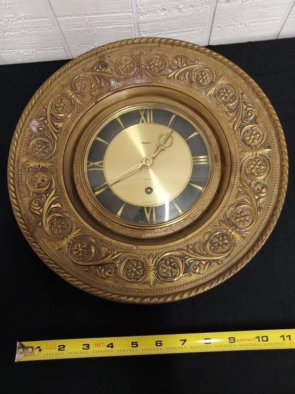 DIEHL Germany ornate old brass wall clock 12"