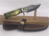 6” Fixed Blade Damascus Style Knife with Leather