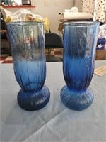 Pair COBALT blue glass 10" vases Morgantown ?